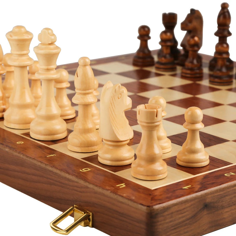 Juego de Ajedrez de Madera Plegable – Hecho a Mano, Clásico, Tablero de Nogal, Regalo Perfecto