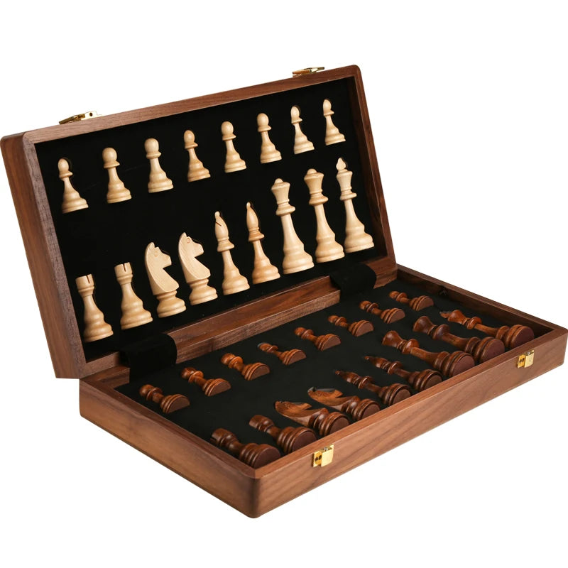 Juego de Ajedrez de Madera Plegable – Hecho a Mano, Clásico, Tablero de Nogal, Regalo Perfecto