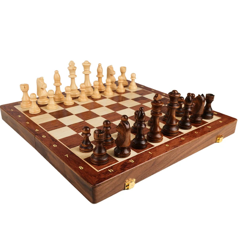 Juego de Ajedrez de Madera Plegable – Hecho a Mano, Clásico, Tablero de Nogal, Regalo Perfecto