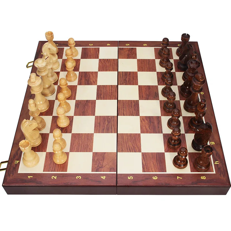 Juego de Ajedrez de Madera Plegable – Hecho a Mano, Clásico, Tablero de Nogal, Regalo Perfecto